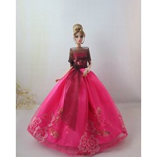 Dresses For Barbie Rose Red Clothes With black Gauze Shawl   568514529